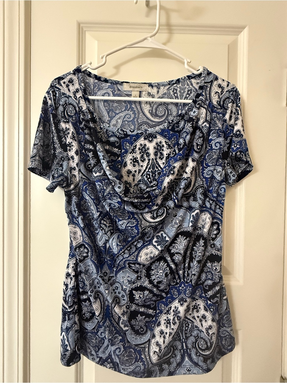Dressbarn Paisley Cowl Neck Short-Sleeve Top - Size Small